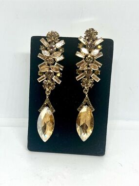 Gold Crystal Drop Statement Earrings